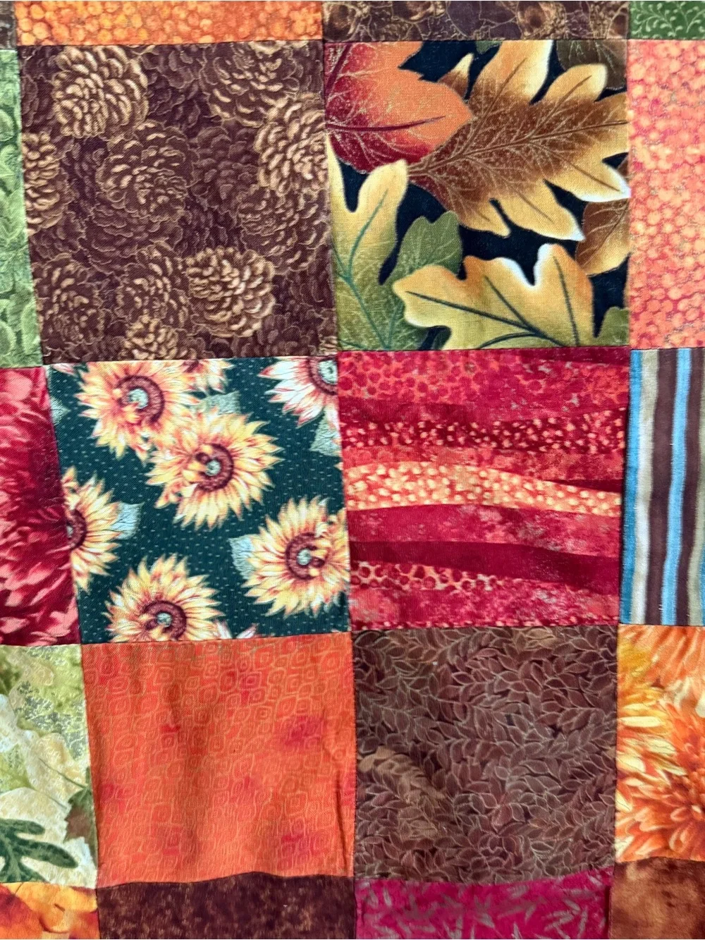 Handmade Autumn Patchwork Quilt 40” Wall Hanging Table Topper Fall Decor
